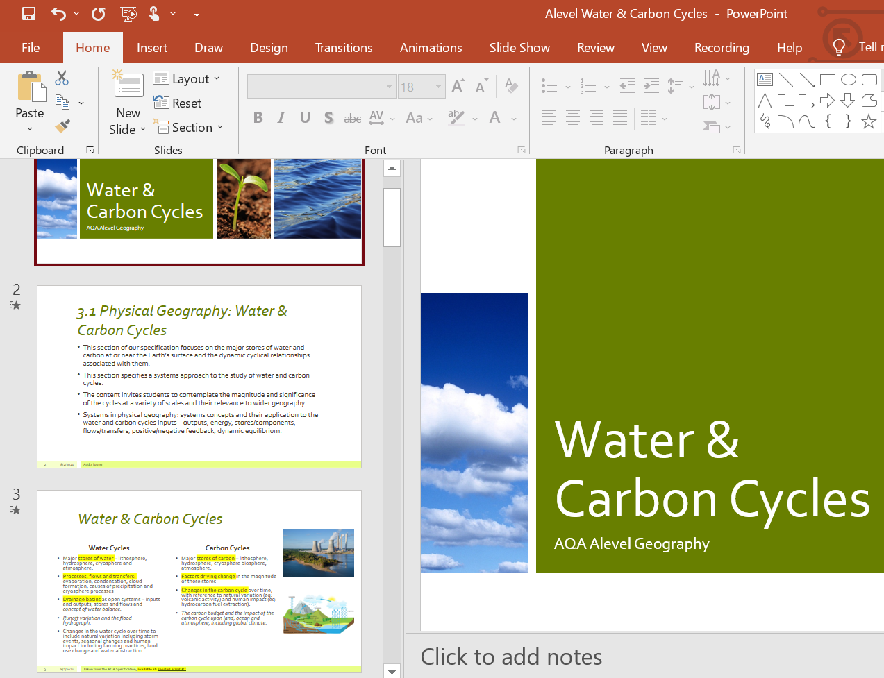 A-Level Geography — Water & Carbon Cycles lesson